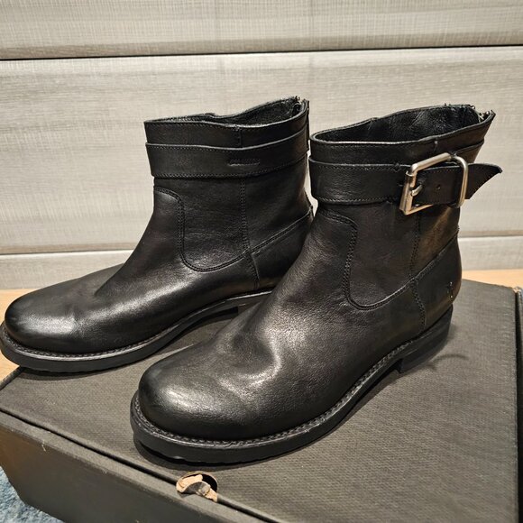 Frye Veronica Strap Zip Short Ankle Boot Black Leather SZ 8.5 US - Picture 2 of 6